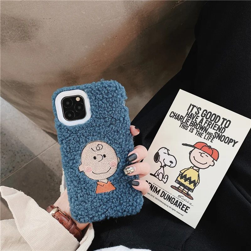 Чехол с пушистой собачкой из мультфильма Арахис для iphone 11 Pro Max funda iphone xr x xs max 7 8 plus 8 plus плюшевый теплый чехол для телефона с вышивкой
