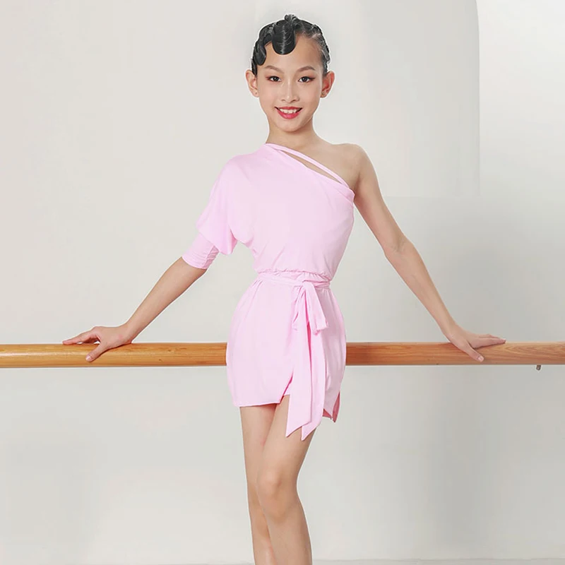 

Одежда для латиноамериканских танцев для детей, топы с одним рукавом для тренировок румбы, одежда для профессиональных бальных танцев, платье для самбы, Танго, сальсы DWY6174