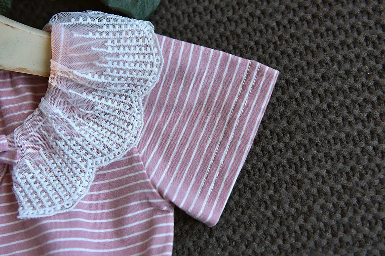 Sodawn Summer Baby Girl Clothes Kids Dress Lace Children Dress Collar Stripe Mesh Princess Party Girl Dress