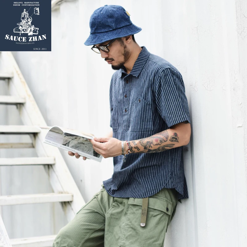 SauceZhan Classic Striped Shirt Shirt Men Striped Shirt Men Short