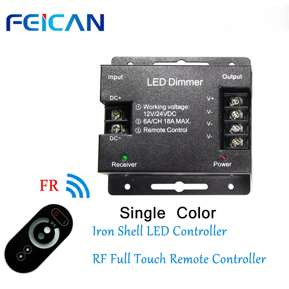 

FEICAN DC12-24V 6A/CH Iron Shell RF Full Touch Remote Controller 3Channel LED Controller For Single Color LED RGB Strip Ligh