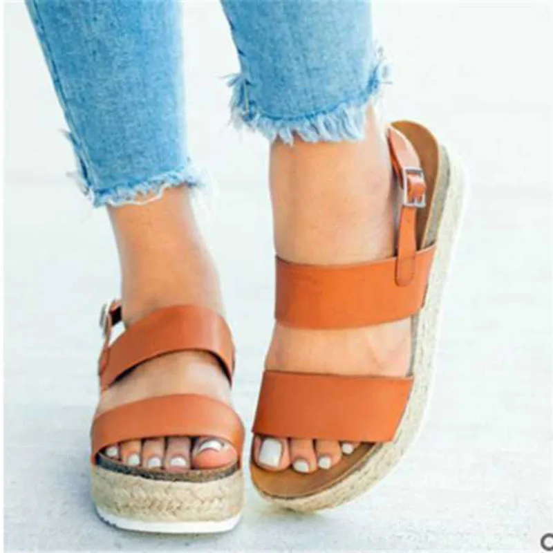 SWQZVT 2020 Summer women sandals buckle non-slip flat platform shoes woman fashion casual rome female sandalias mujer plus size  (2)