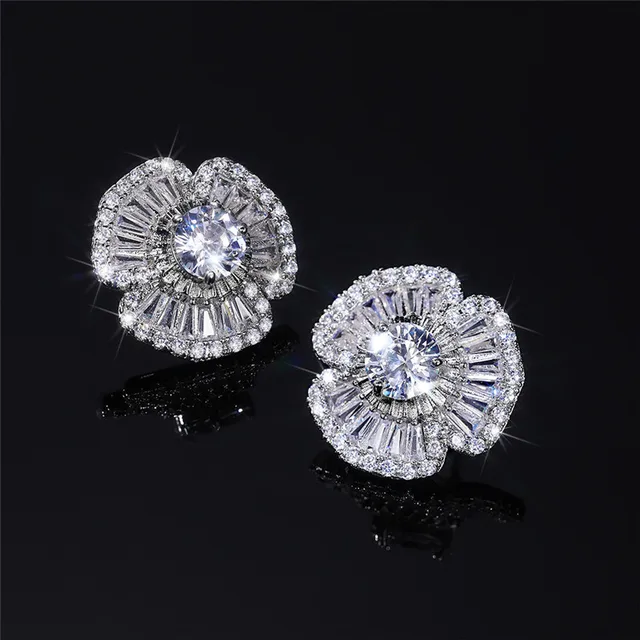 Huitan Gorgeous Petal Shaped Stud Earrings with Brilliant Crystal Cubic Zirconia Bling Bling Wedding Trendy Jewelry for Women 6