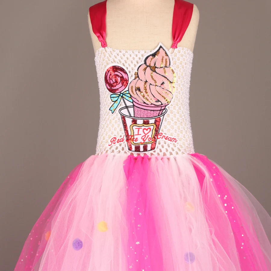 Ice Cream Sweet Candy Girls Tutu Dress with Hair Bows Kids Birthday Tutu Costume Pageant Princess Gown Dress Lollipop Dress (12)