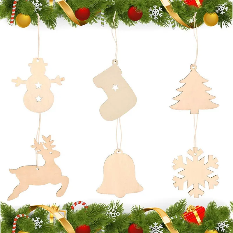 60 шт./компл. Рождественский древесной щепы, елочные украшения Xmas подвесной кулон вечерние свадебные украшения ко дню рождения Настольная игра искусство ремесла