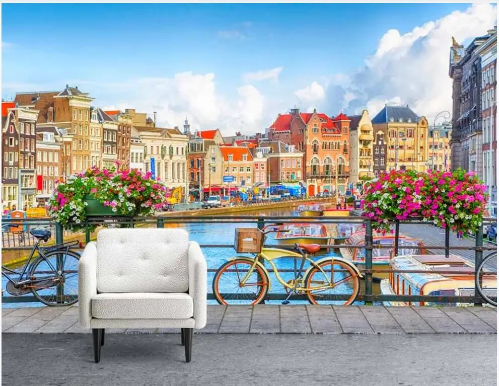 

Custom mural 3d photo wallpaper HD European city Dutch canal bridge background home decor living room wallpaper for wall 3 d