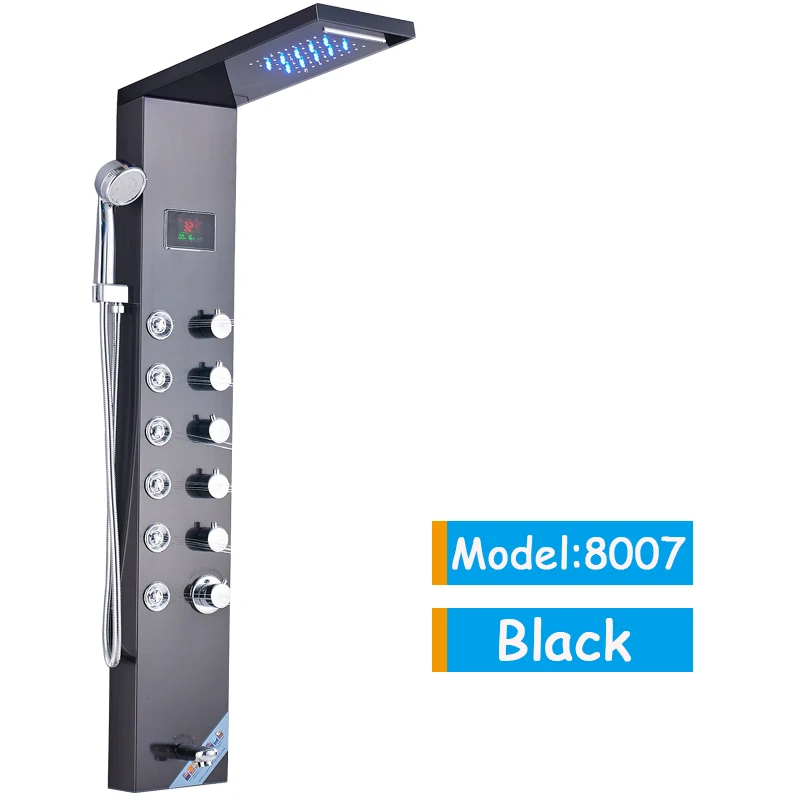 Black 8007 Матовый никель, душевая панель для ванной комнаты, светодиодный кран с водопадом, многофункциональный башенный душевой кран с обратной струей, смеситель - Цвет: Black 8007