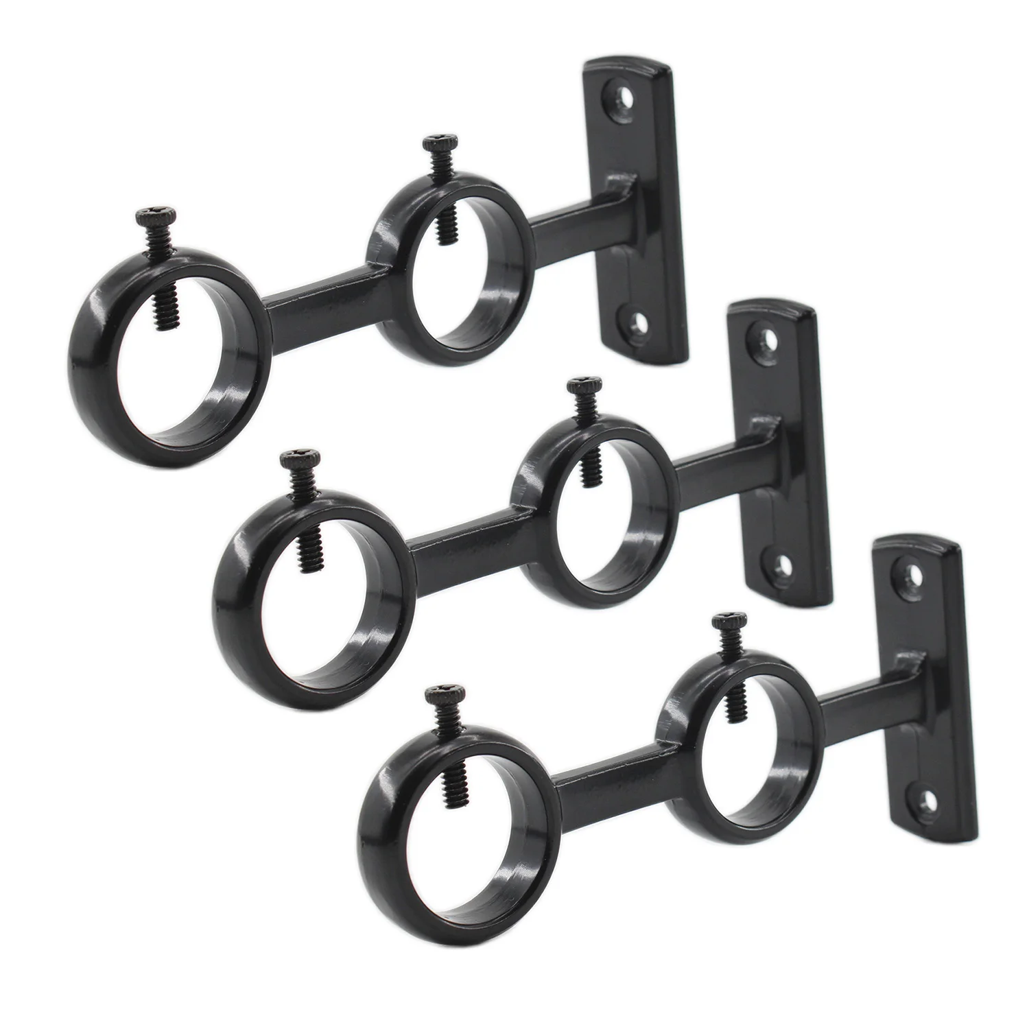 

3PCS Black Curtain Rod Bracket,Double Curtain Rod Hanging Brackets Adjustable Wall Mount Curtain Rod Holder for Room Curtain Rod