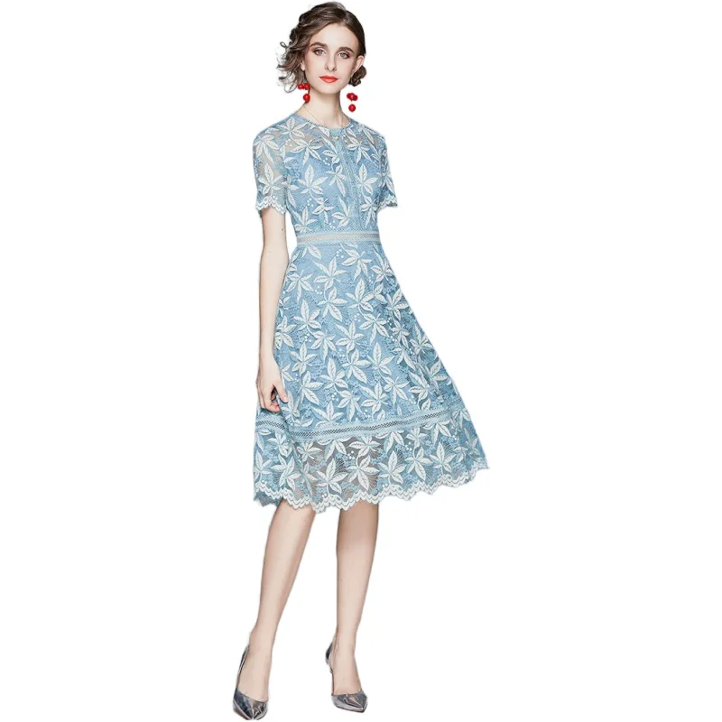 Simgent Women Lace Dress Summer High Quality Elegant A Line Casual