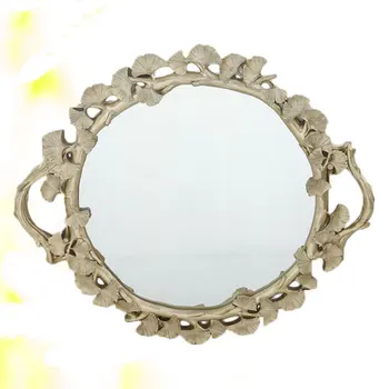 

Ginkgo Leaf Shaped Dessert Tray Mirror Surface Tray Round Cake Dish Creative Cake Tray Golden