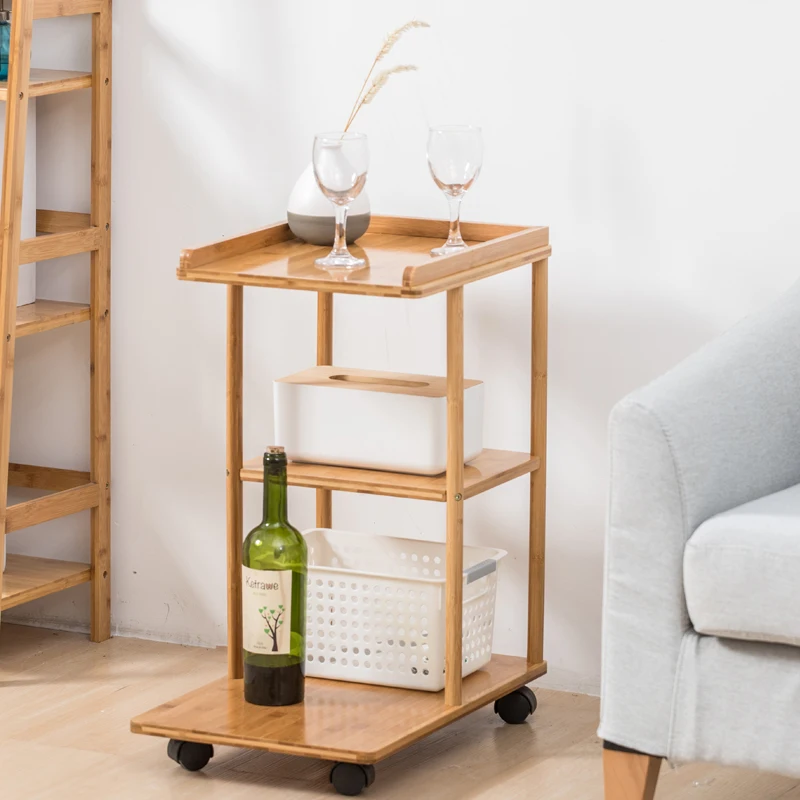  Natural bamboo multi-layer coffee table living room small table Side cabinet modern removable sofa 