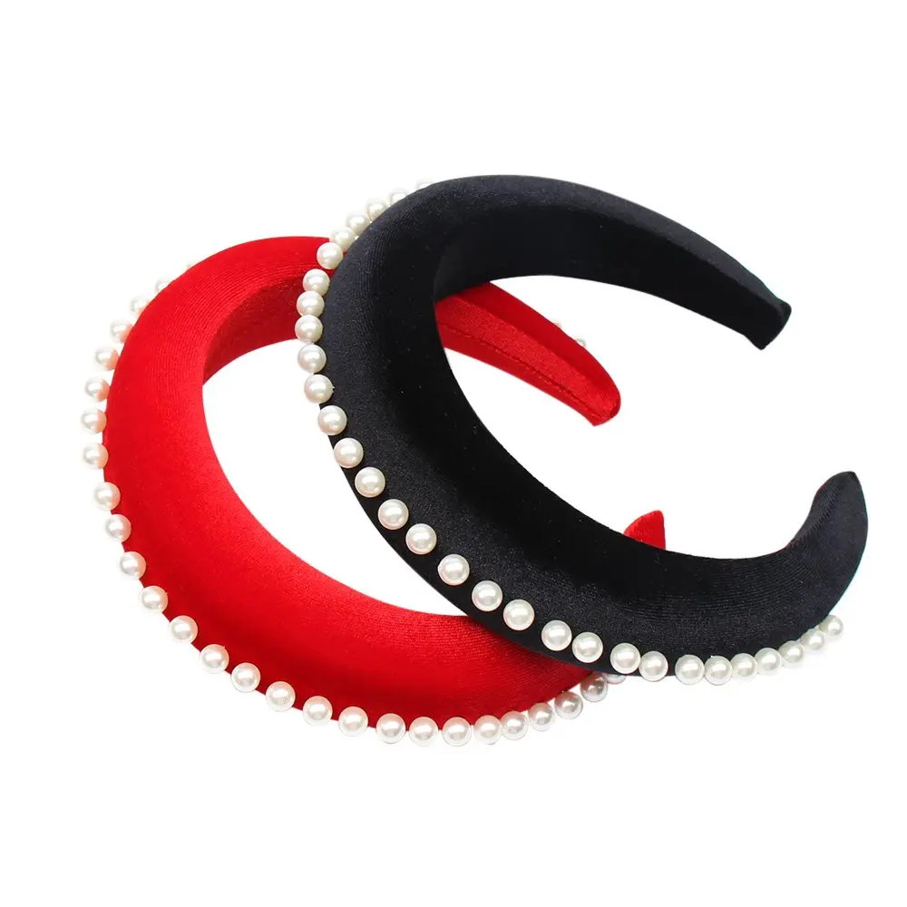 Аксессуары для волос, перламутровая губка, ободки для женщин, бархатные повязки на волосы, для девушек, полиэстер, одноцветная повязка на голову