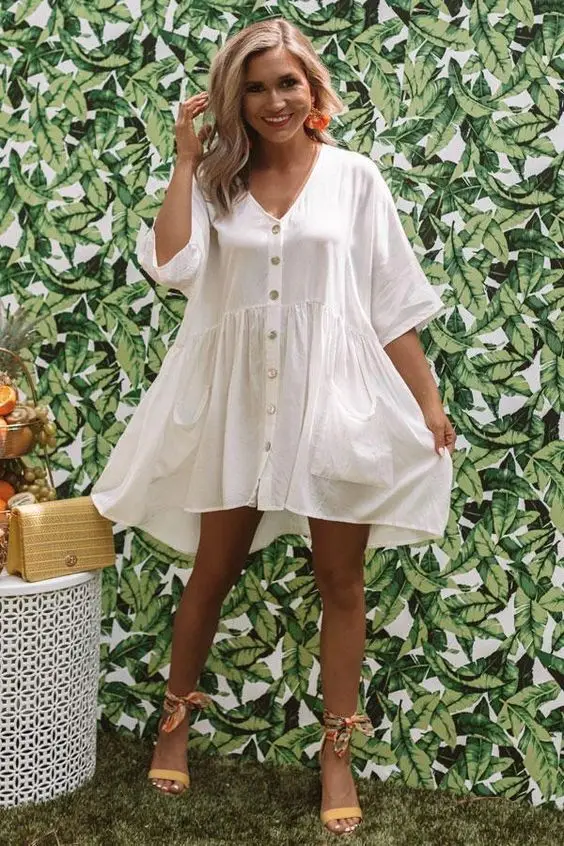 Sexy Bikini Cover-ups Casual V-neck Above Knee Summer Beach Dress Tunic Women Plus Size Beach Wear Swim Suit Cover Up Q771