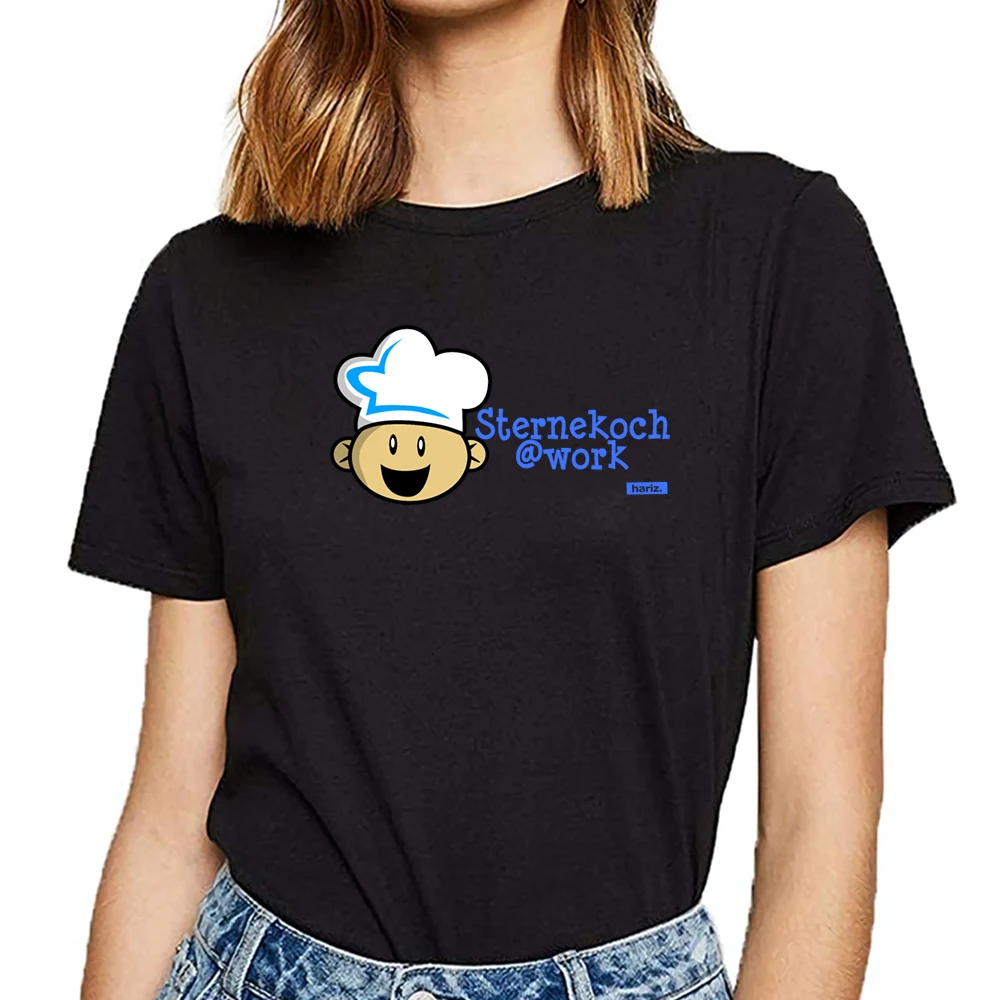 Tops T Shirt Women star chef at work hariz kitchen children Design Black Custom Female Tshirt |