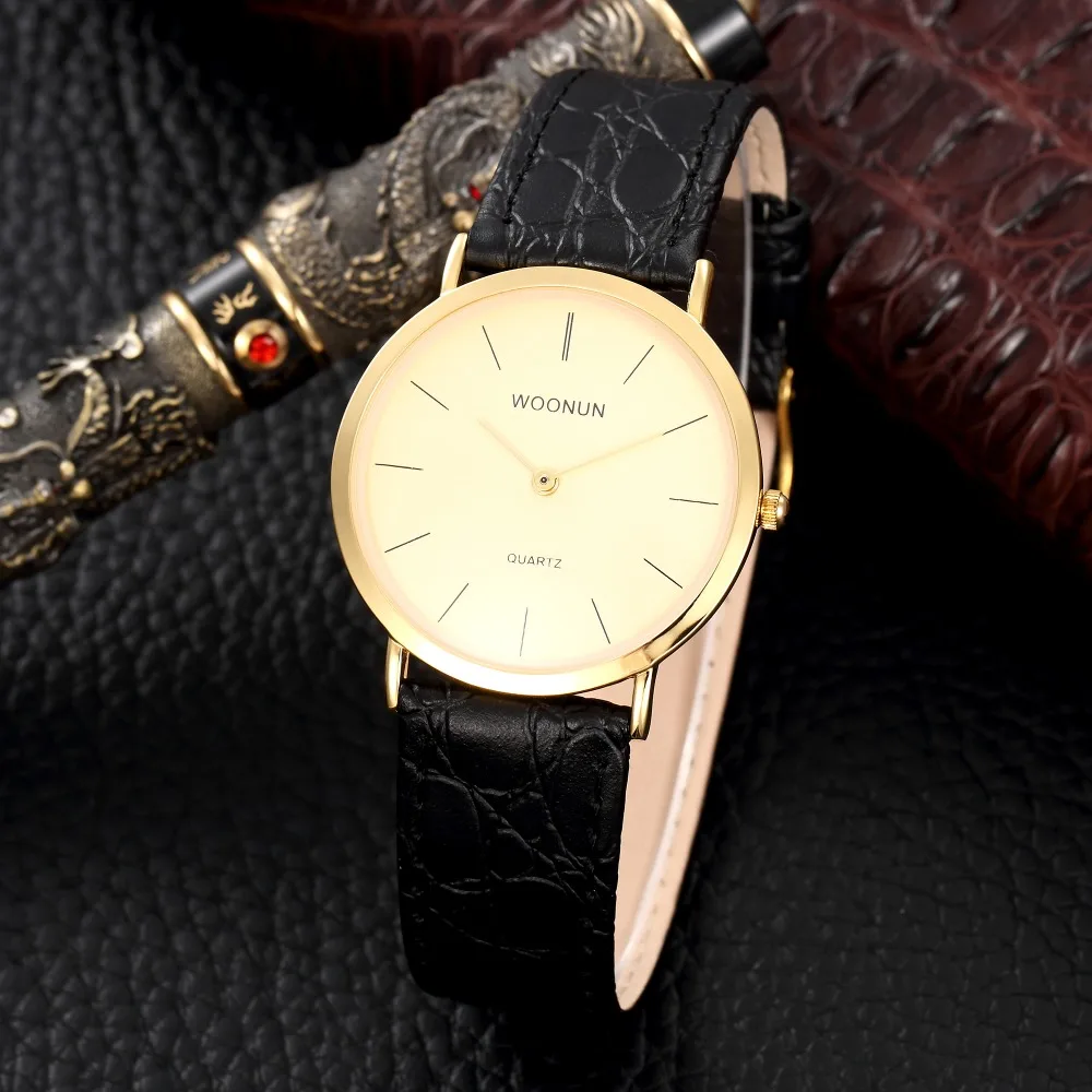 Ультра тонкие мужские часы; Мода и Простота мужские часы WOONUN люксовый бренд часы из натуральной кожи кварцевые часы relogio masculino