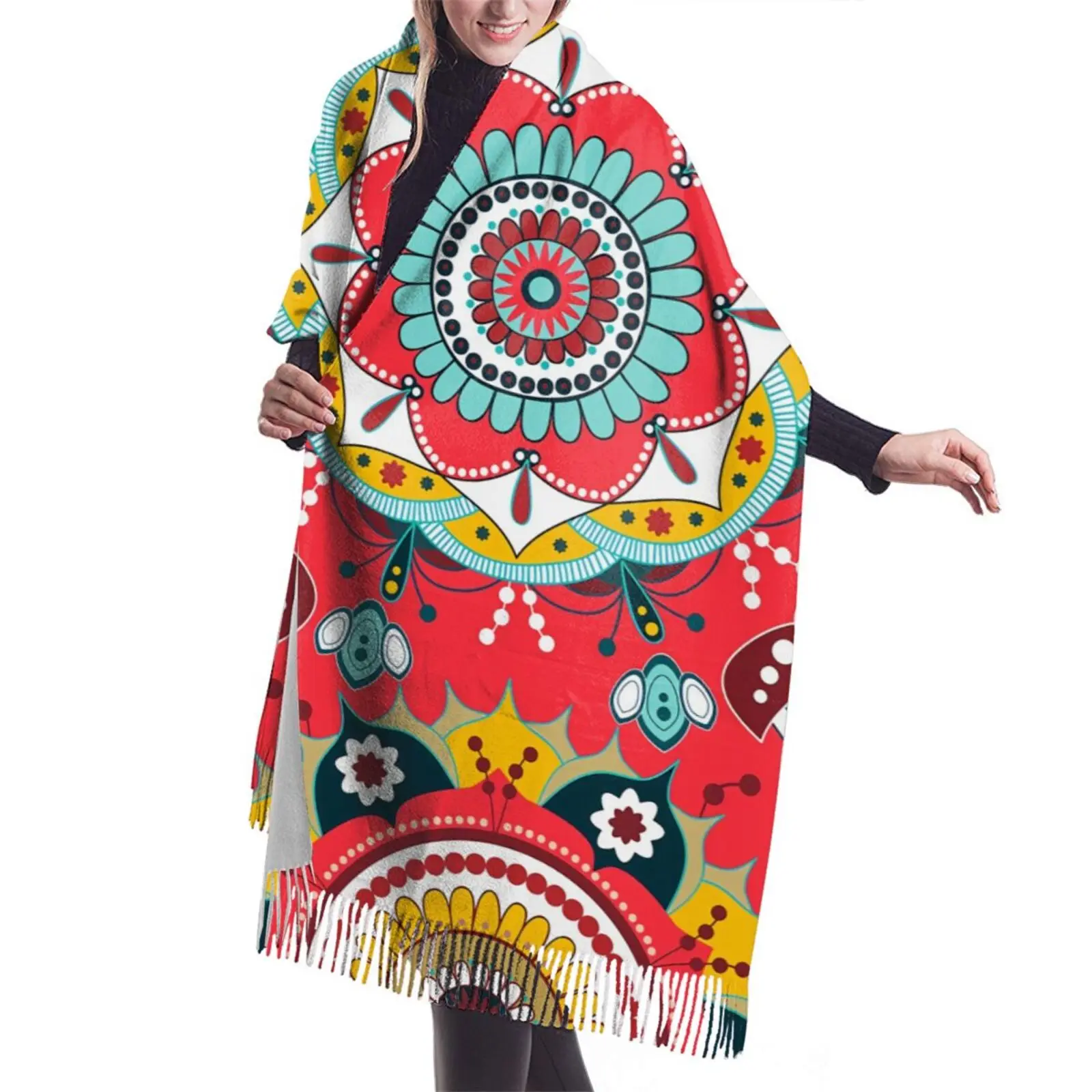 Bandana Design 196*68Cm Outdoor Winter Scarf Women Warm Wrap Foulard Fashion Shawls Pashmina Tassels Hijab Support Your Design