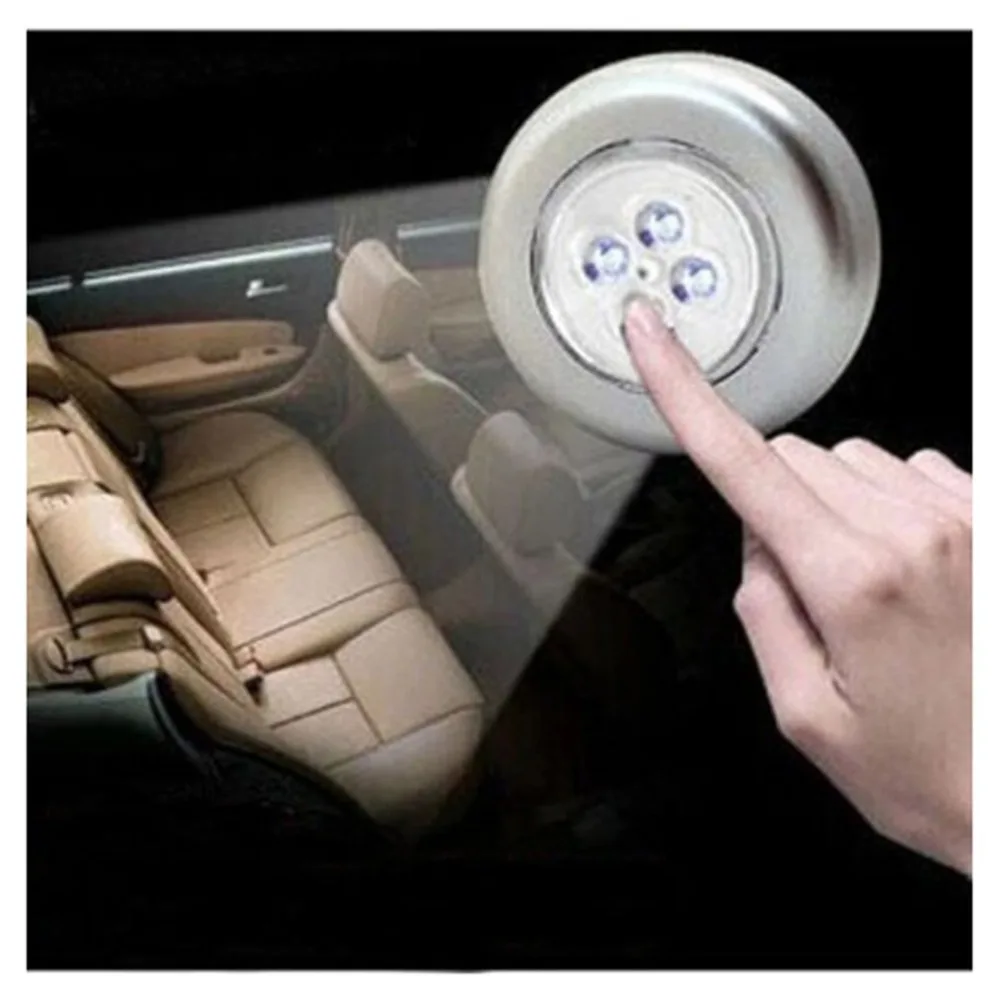 Round Lamp Under Cabinet Closet Push 4 LED Touch Control Night Light Stick On Home Kitchen Bedroom Automobile Use | Освещение