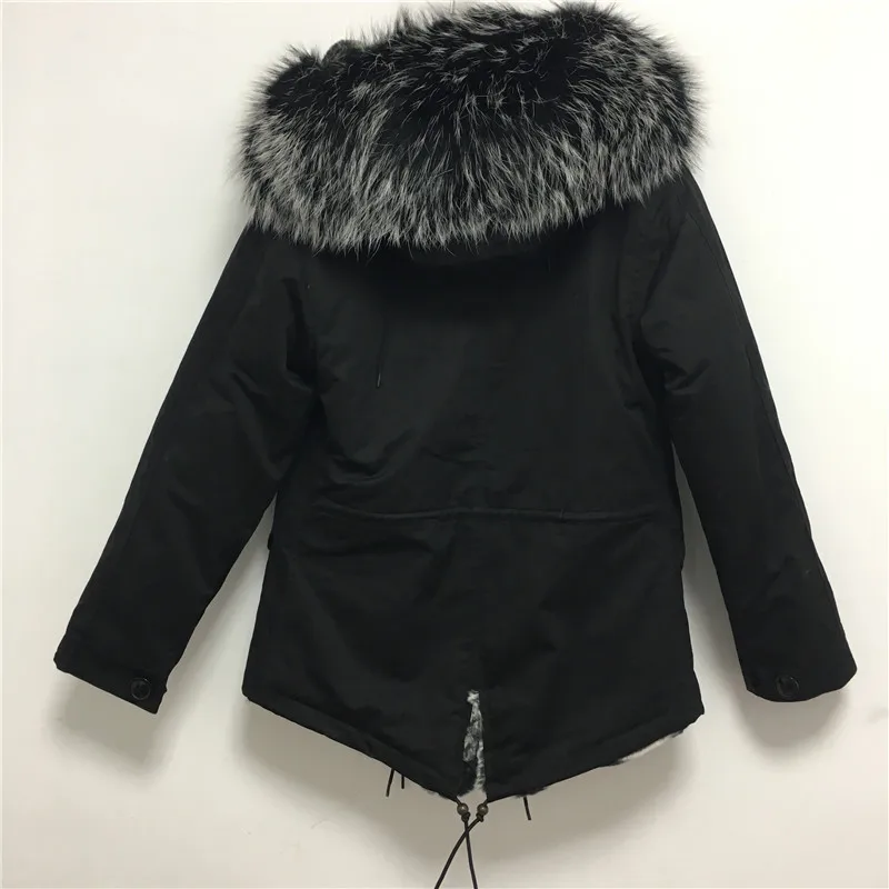 down coats & jackets 2019 New Black And White Fur Collar Short Parka Winter Beautiful Real Rex Rabbit Fur Lining Casual Genuine Leather Coat long down puffer coat