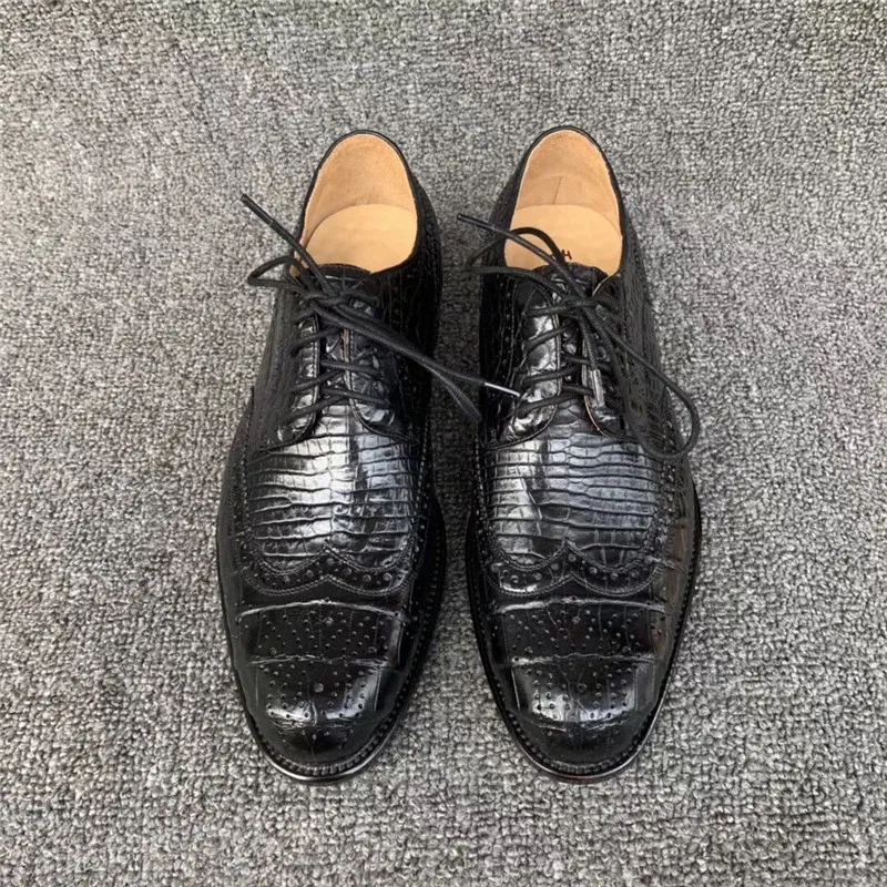 Британский стиль, настоящая крокодиловая кожа, подошва Goodyear, одежда бизнесмена, обувь из натуральной кожи аллигатора, мужская обувь на шнуровке