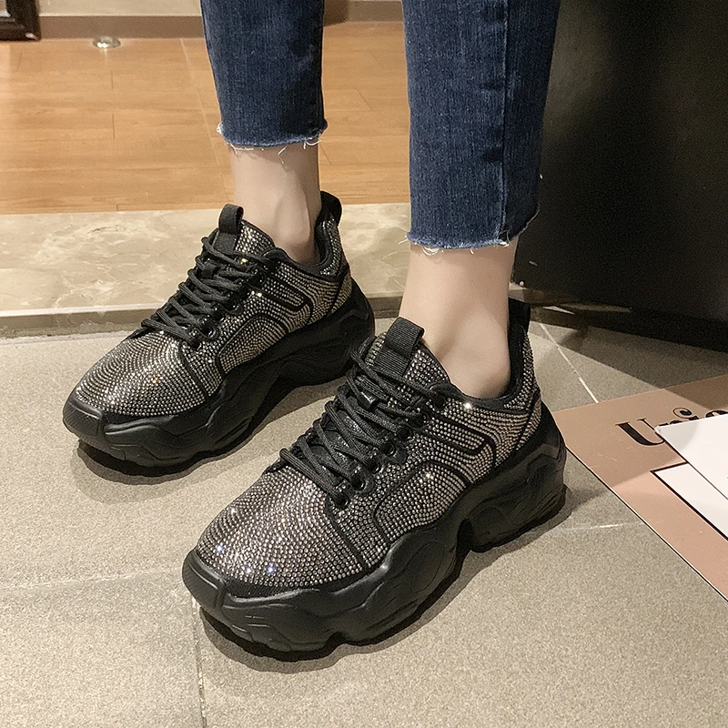 Skup Buty z kryształkami 2019 wiosna nowych kobiet buty grube dno rhinestone buty sportowe damskie trampki europy kobiet buty A606