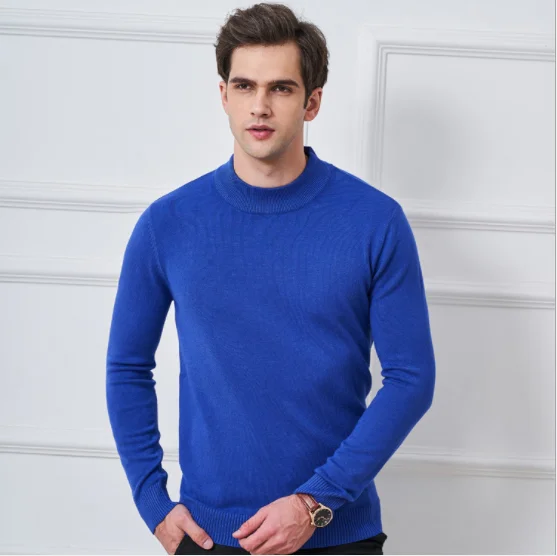 sky blue2 Fdfklak шерстяные трикотажные свитера с длинным рукавом, Мужская водолазка, Повседневная Облегающая рубашка Джерси, Мужская одежда, 7 видов цветов - Цвет: sky blue2
