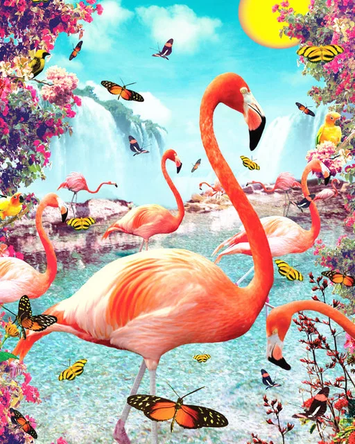 HOMFUN Square Round Drill 5D Diamond Painting Environmental Crafts Full Diamond Embroidery "Flamingo lake flower" Home decor 