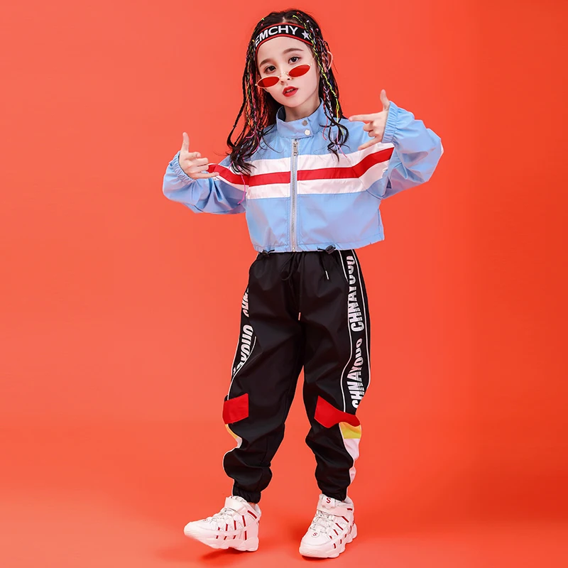 Kid Hip Hop Clothing Stand Collar Jacket Coat Top Running Casual Pants for Girls Boy Jazz Dance Costume Set Dancing Clothes Wear (5)