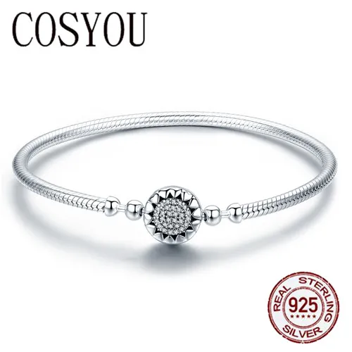 

COSYOU 2019 New Authentic 925 Sterling Silver Bright Heart AAA Zircon Women Snake Chain Bracelet Sterling Silver Jewelry SCB059