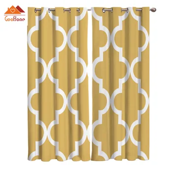 

Geometric Lattice Prismatic Moroccan Style Yellow Window Curtains Living Room Outdoor Fabric Drapes Curtain Home Decor