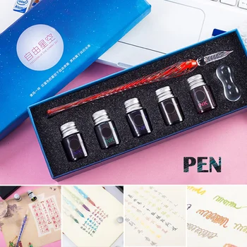 

7 Pieces/set Crystal Glass Dip Pen Water Fountain Pen Set Elegant Writing Decoration Gift SGA998