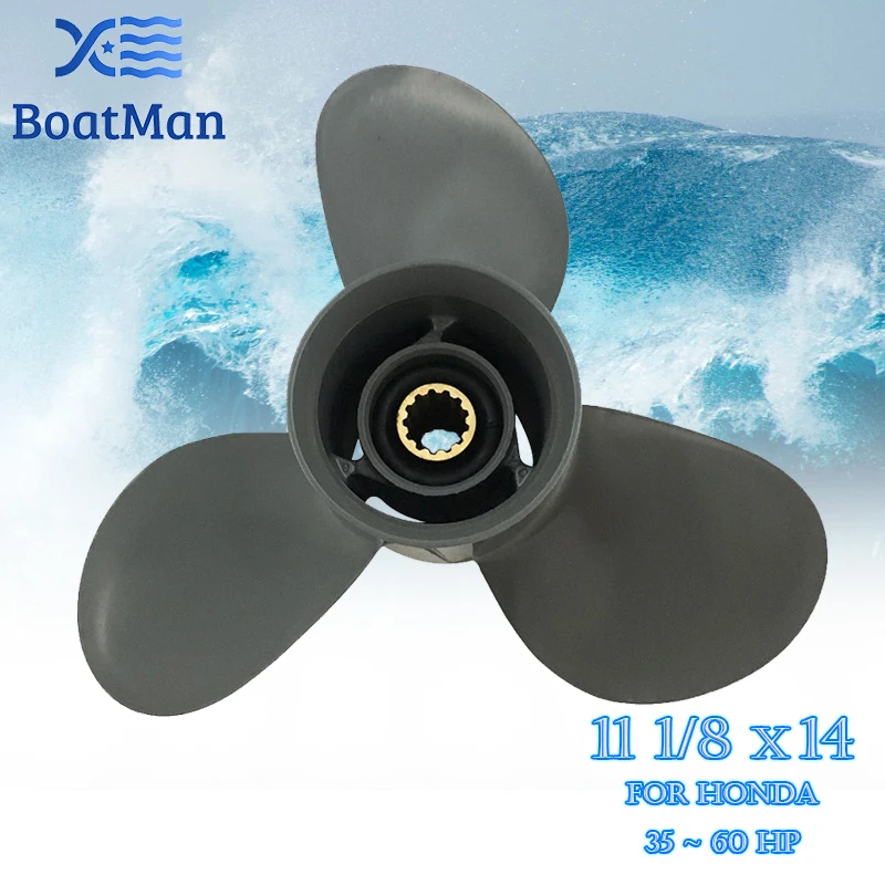 BoatMan® 11 1/8X14 Aluminum Propeller for Honda 35HP 40HP 45HP 50HP 60HP Outboard Motor 13 Tooth Engine RH OEM. 59130-ZV5-014AH
