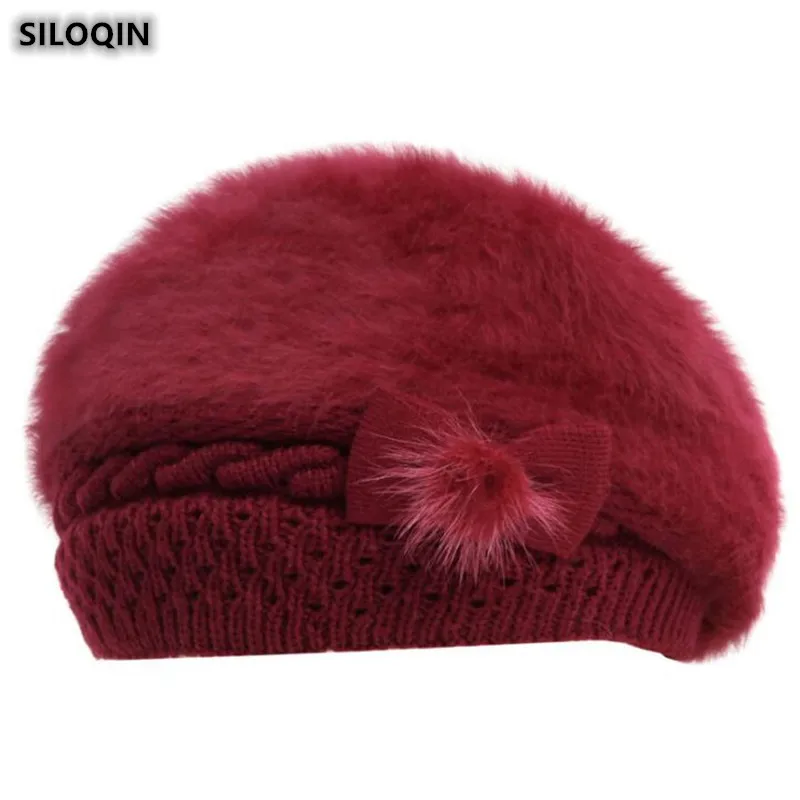 SILOQIN Trend Women's Hat Elegant Berets New Winter Thermal Fashion Bow Brands Cap Thicken Plus Velvet Female Winter Hats Chapeu