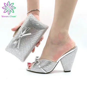 

Fashion Women Mid Heels PU Leather Shoe and Matching Purse for Women Party 2020 African Style Pretty Women Shoes and Bag Set