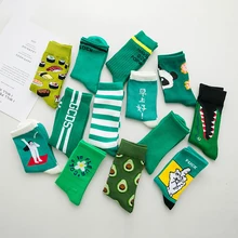 Харадзюку зеленый цвет носки женские модные хлопковые носки ботильоны забавные носки Femme уличная Calcetines Meias осень зима