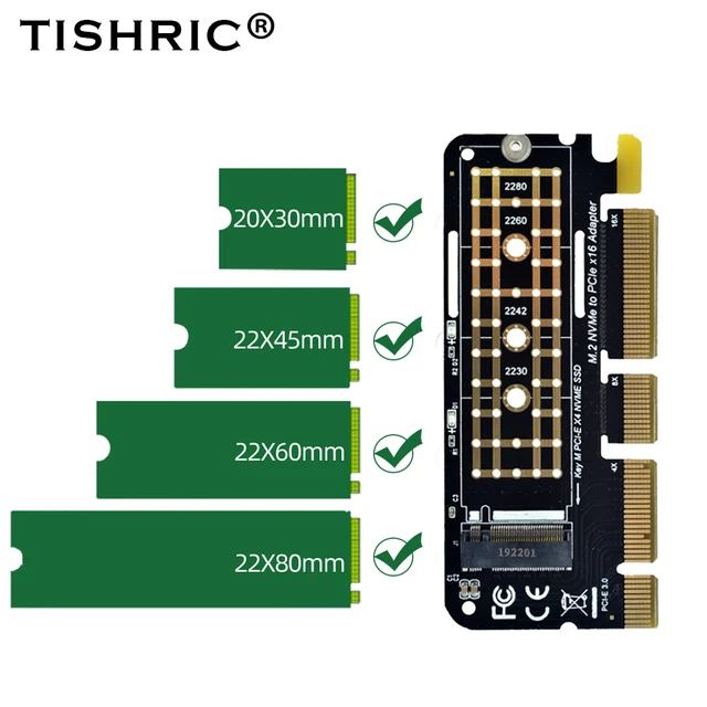 TISHRIC M.2 NVME to PCIE SSD NVME Adapter SATA M2 4X 8X 16X PCI-E