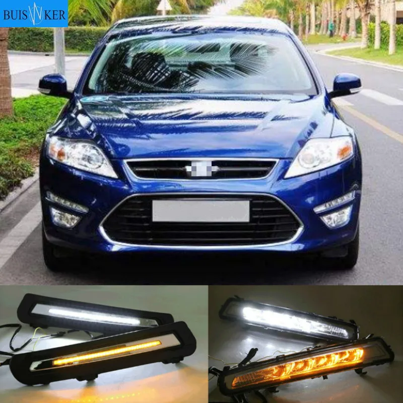 

1 пара DRL для Ford Mondeo 2011 2012 2013 дневные ходовые огни противотуманная фара крышка с желтым сигналом поворота
