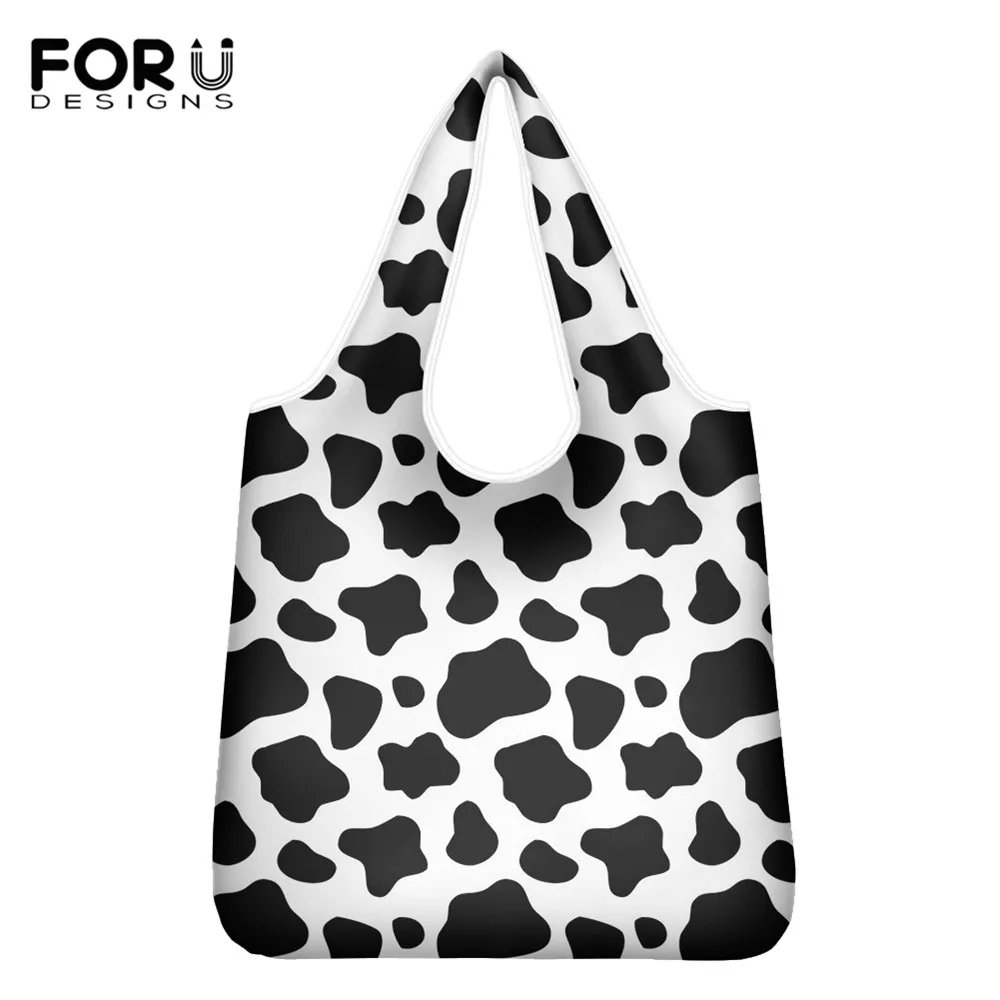

FORUDESIGNS White and Black Cow Style Female Shopping Bag Storage Large Grocery Bag for Ladies Women Eco-Friendly Bags Drop Ship