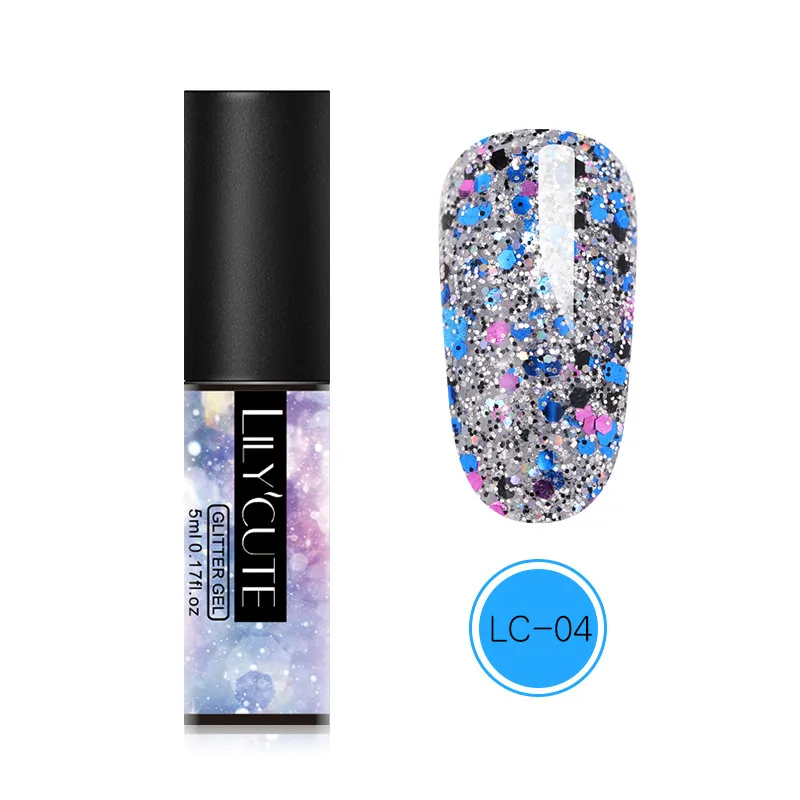 glitter LC-04 LILYCUTE 5 мл Блестящий Гель-лак для ногтей голографические Блестки для ногтей гель замочить от УФ-гель для дизайна ногтей лак для маникюра - Цвет: glitter LC-04