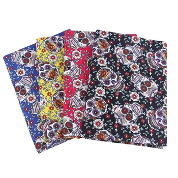 

110X90cm Flower Skull Printed Cotton Fabric for Tissue Kids Home Textile DIY Halloween Decor Sewing Doll Clothes Wedding Dress