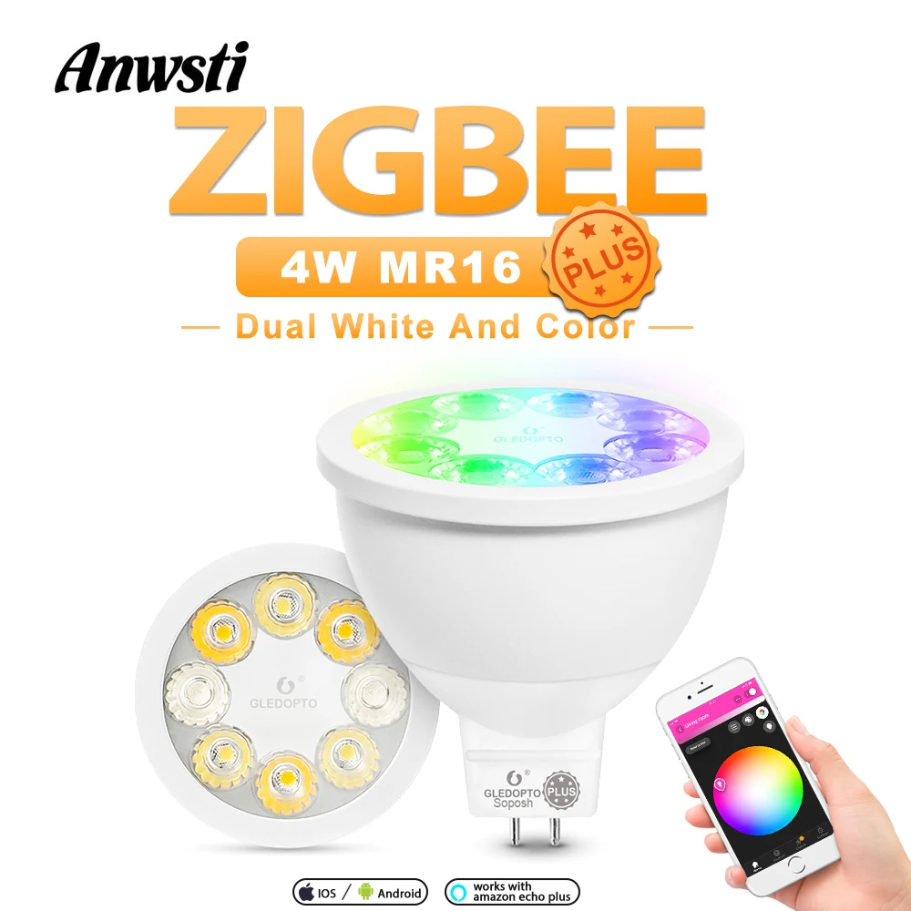 

GLEDOPTO ZIGBEE Smart MR16 Plus Bulb RGBWW DC 12V Spotlight RGBCCT LED Lamp work with Alexa Echo Plus Voice Control ZIGBEE Hub