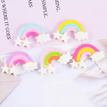 

Colorful Resin Rainbow Resin Flat Back Cabochon Resin Star Imitation knitting Rainbow For Phone DIY Decoration Art