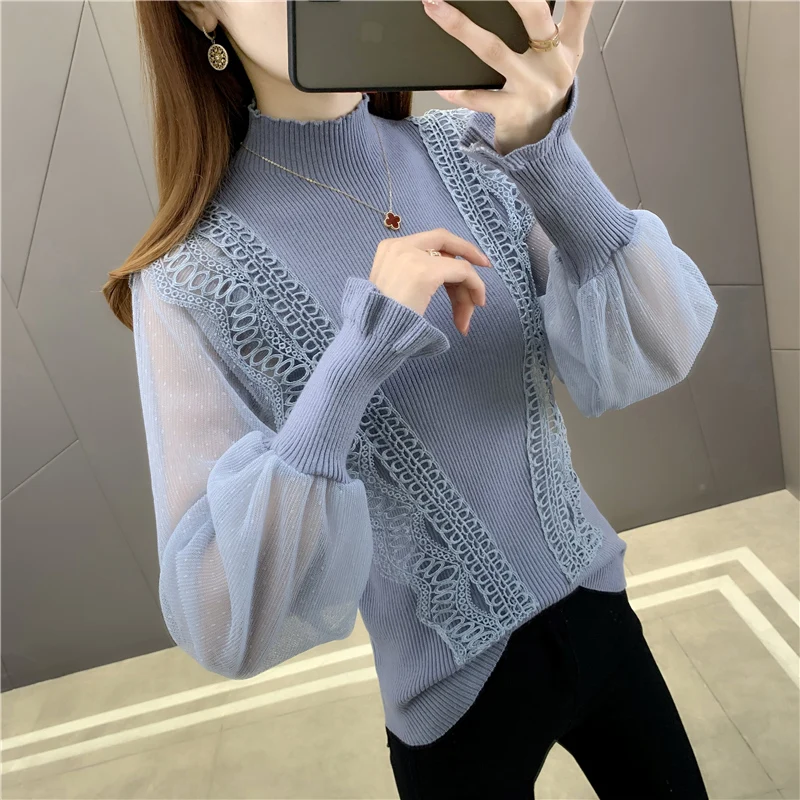 

19603 (hall 9 ranked no. 1) make solid color and a half high collar lace sleeve knit 48