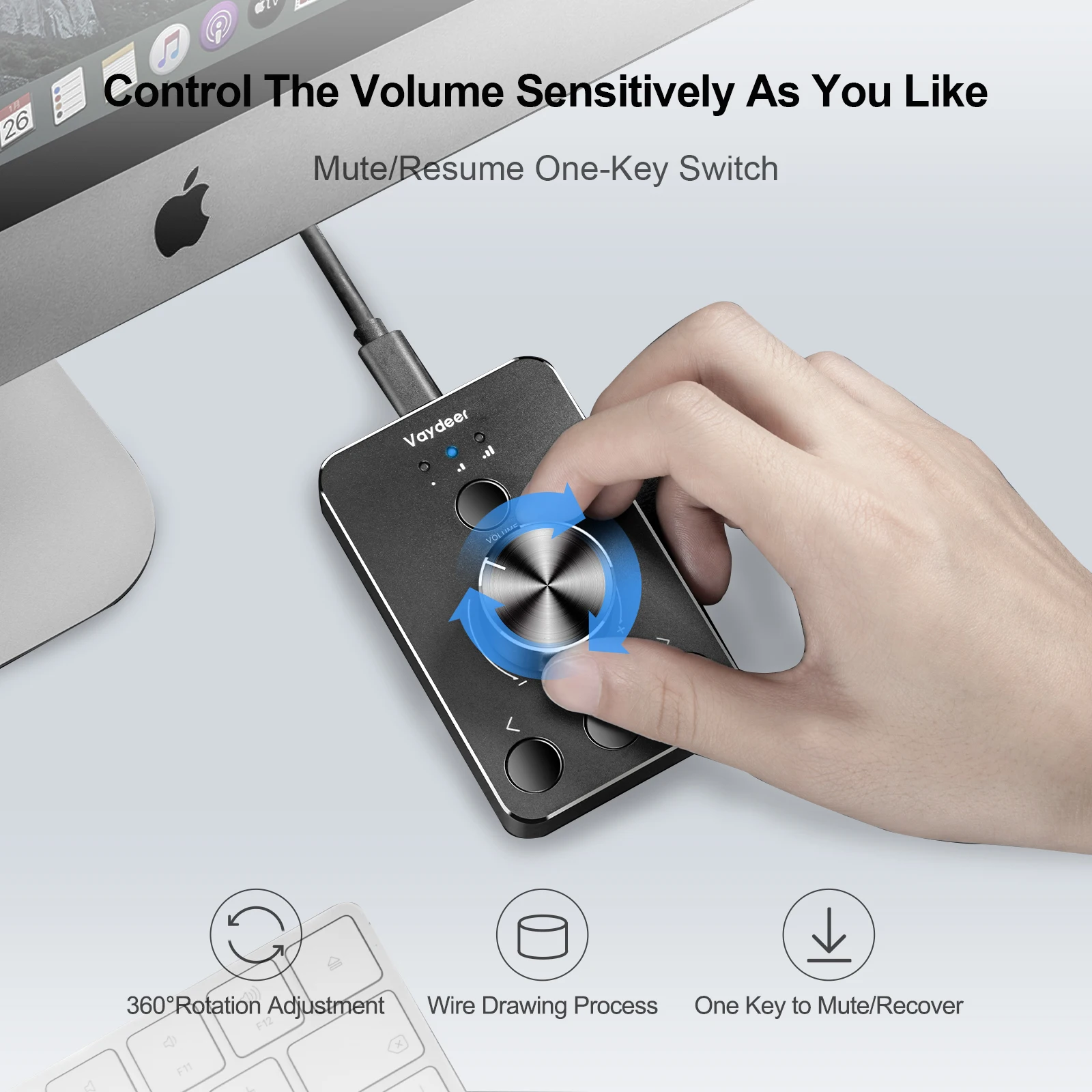 Volume Control Knob para Computer Speaker Controlador Usb One-click Mute Function Volume Control Modes Audio Ajustar - Imagem 6