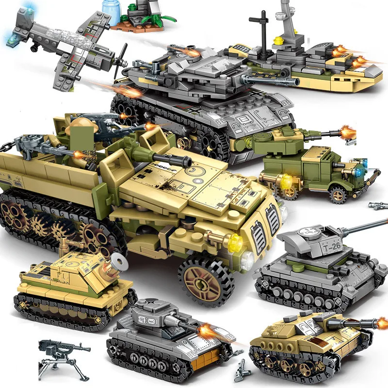 

1061Pcs Military Iron Empire Tank Armored Car Building Blocks Sets Army WW2 DIY Bricks Playmobil Educational Toys for Children