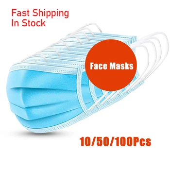 

In Stock Face Mask 50/100Pcs Disposable Nonwove Filter Disposable Mouth Mask 3 Layer Filter Earloop Breathable Melt-blown Masks