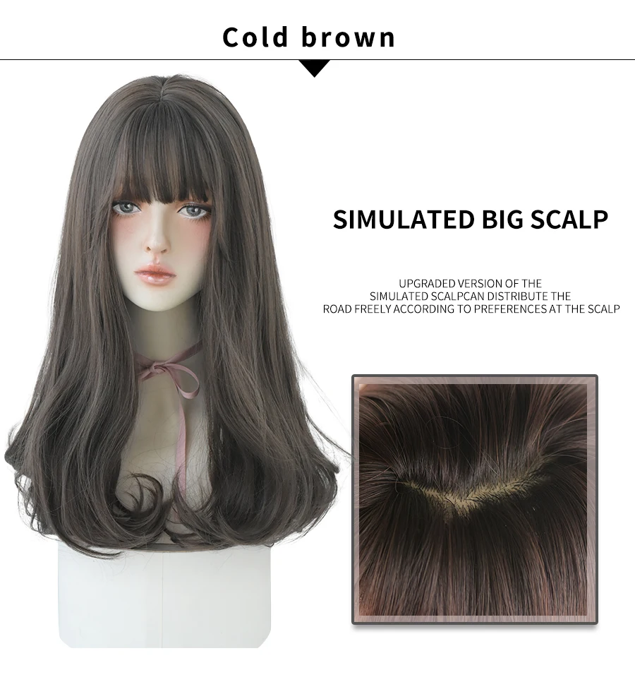 7JHH WIGS Light Brown Wig For Women With Fringe Fashion Heat Resistant Mid-Length Synthetic Wig