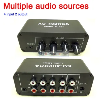 

Multi-Source RCA Mixer Stereo Audio Switch Switcher 4 input 2 output driver headphone volume control FOR Power amplifier