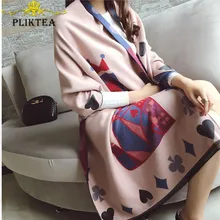 Уникальные игральные карты геометрический Печатный розовый шарф для Женская мериносовая шерсть зимнее пончо женский Кашемировый Пашмины женский шерстяной платок