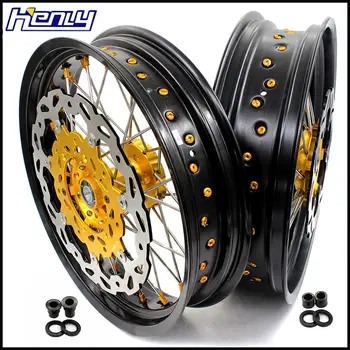 

3.5/4.25 COMPLETE SUPERMOTO WHEELS SET FOR SUZUKI DRZ400E DRZ400S DRZ400 GOLD 320MM DISC
