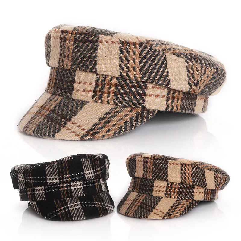 

2019 hua nav New Style CHILDREN'S Hat Adult Flat Cap Navy Cap Brim Hat Women's Newsboy Cap Plaid Fashion Goods